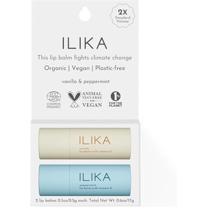 ILIKA LIP BALM, 2X VOLUME, ORGANIC, PLASTIC-FREE, VEGAN & CRUELTY-FREE, COSMOS CERTIFIED ORGANIC, PETA CERTIFIED, PLANT-BASED, BIODEGRADABLE TUBE, 2 PACK, VANILLA & PEPPERMINT - Image 2